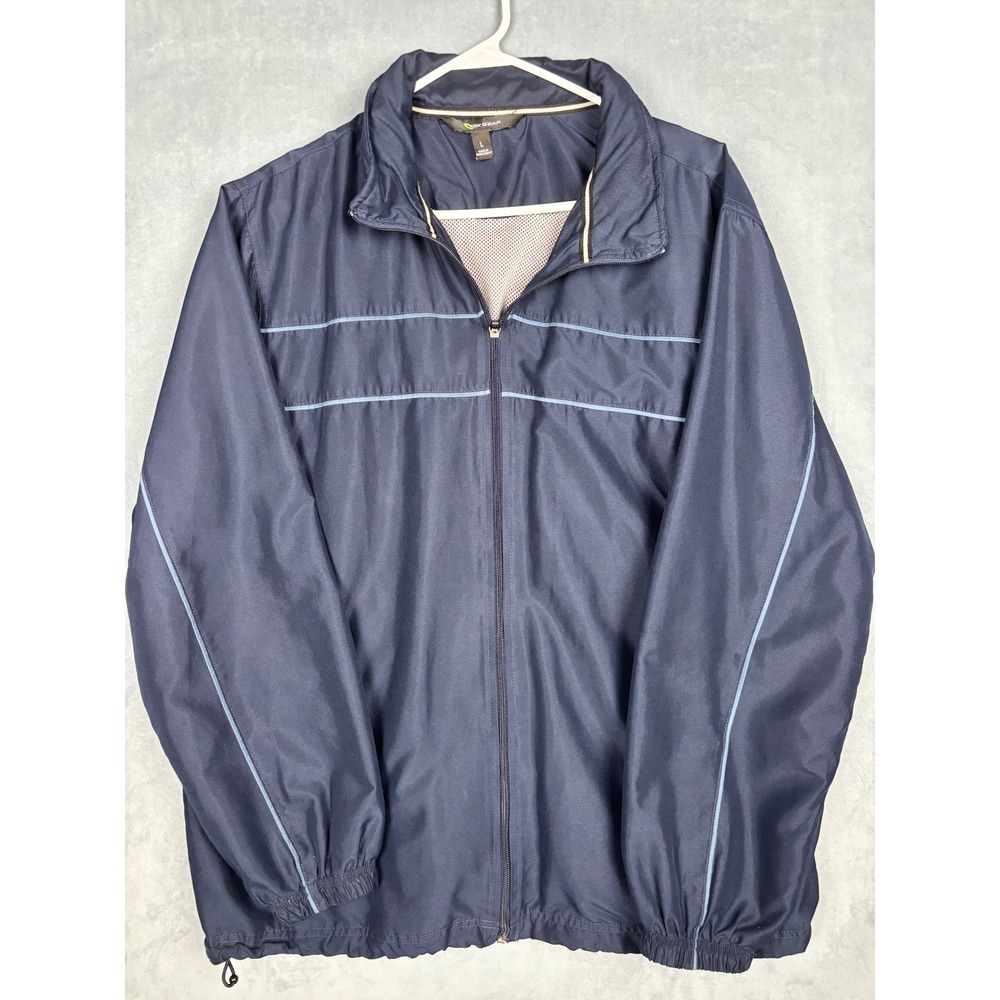 Tek Gear Mens Windbreaker Jacket Navy Blue Full Zip Mesh Lined Activewear Large